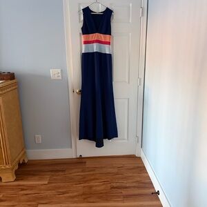BCBGMAXAZRIA Elegant Navy Colorblock Maxi Dress